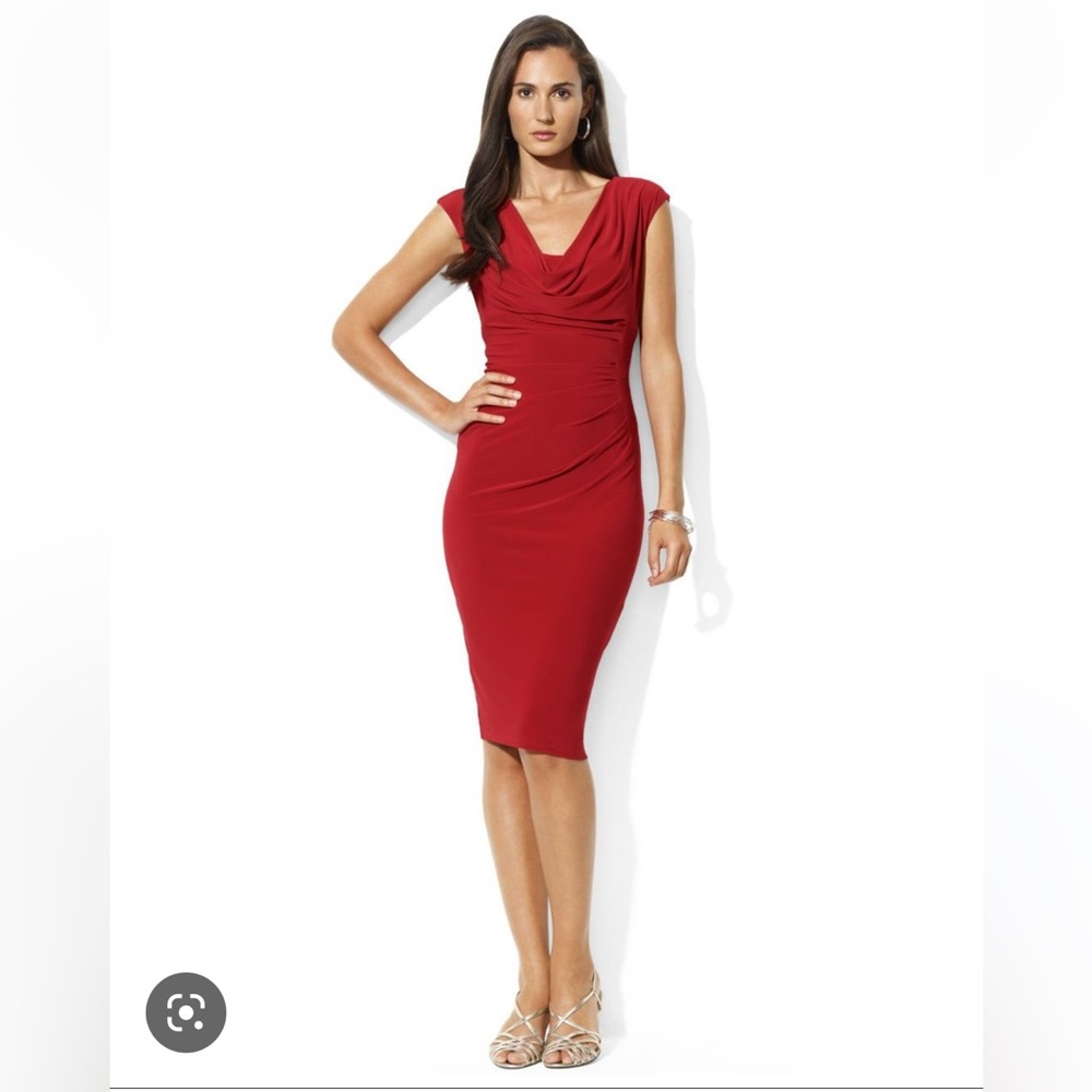 Red Cowl Neck Ralph Lauren Dress, Empire Waist Sleeveless